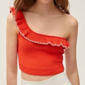 UO Molly One-shoulder Ruffle Cropped Top